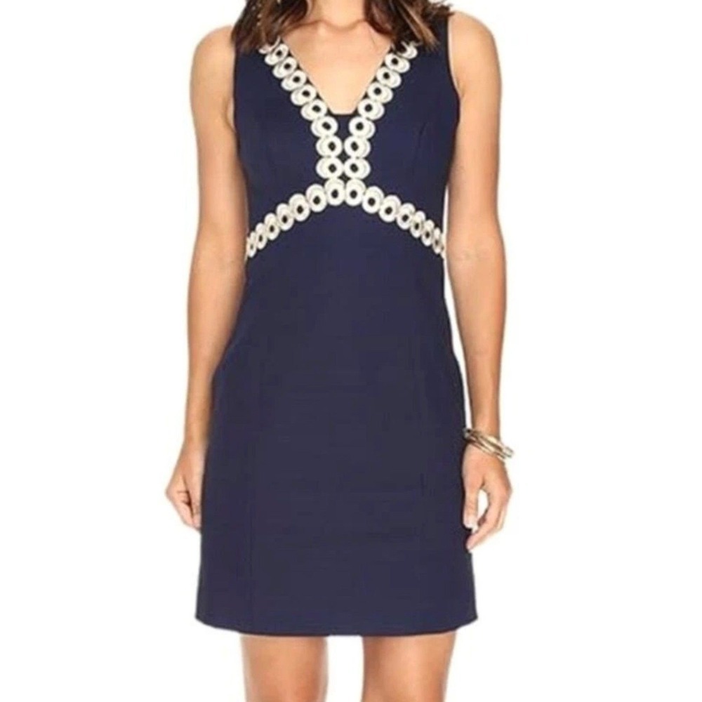 Lilly Pulitzer Navy Sleeveless Midi Dress with White Trim